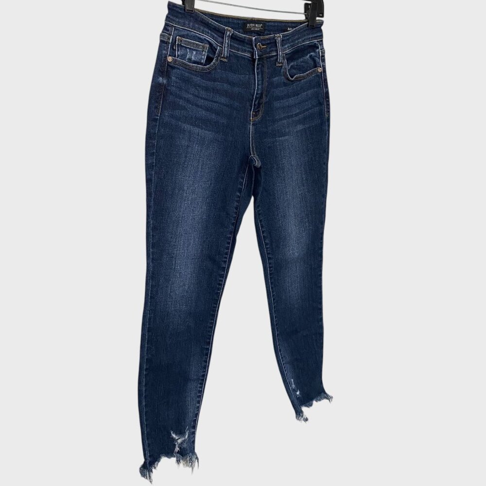 Judy Blue Mid-Rise Destroyed Slim Fit Jeans Women's Size 27 Distressed Raw-Hem - Picture 3 of 11